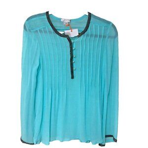 NWOT‎ Nougat London Blu Pintuck Silk Tunic Top Women 2 3 Beaded Sheer Fairy